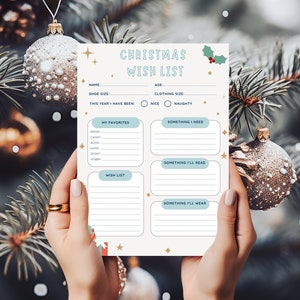 Kids Christmas Wish List, Printable Gift Wish List, Children's X-Mas Wish List, Kids Holiday Wish List, Letter To Santa, Instant Download