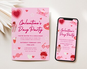 Galentines Invite Electronic, Editable Galentine's Day Brunch Invitation, Galentines Day Invitation,Galentines Day Invitation Template Canva