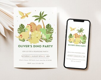 Dinosaur Birthday Invitation Modern Dinosaur Boy Birthday Invite Jurassic Dinosaur Party Editable Digital Template Instant Download
