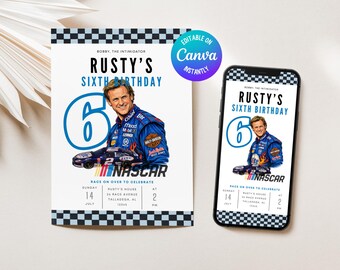 Rusty Wallace Nascar Birthday Digital Invitation, Nascar Party, Boys Racing Invite, Printable Cars Birthday Invitation,Nascar Racing Invite