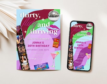 13 going on 30 Invite, Thirty Flirty and Thriving, Jenna Rink, Disco Y2K 30th Invite, 30th Birthday Invite Canva Template, 2000s Birthday