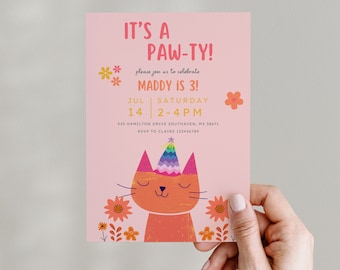 Invitación de cumpleaños de gato editable, Invitación de cumpleaños con temática de gatos, ¿Me estás tomando el pelo?, Invitación de cumpleaños con temática de gatos, Plantilla de invitación