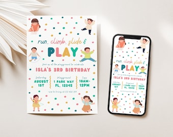 Playground Birthday Invitation, Editable Kids Park Party Invitation Template, Outdoor Birthday Invite, Slide & Swing, Instant Download