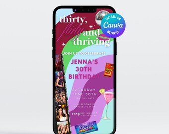 13 going on 30 Invite, Thirty Flirty and Thriving, Jenna Rink, Disco Y2K 30th Invite, 30th Birthday Invite Canva Template, 2000s Birthday