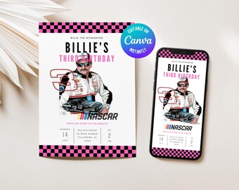Dale Earnhardt Nascar Birthday Digital Invitation, Nascar Party, Girl Racing Invite, Printable Cars Birthday Invitation,Nascar Racing Invite
