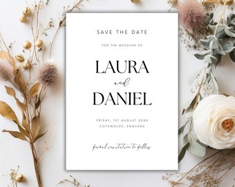 Modern Minimal Save the Date Template, Editable Wedding Save The Date Template, Save The Date Digital Download,Black and White Save The Date
