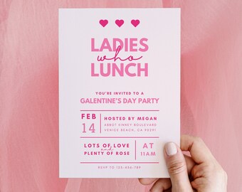 Galentine's Day Party Invitation Template, Galentines Day, Valentines Day Invitation, Ladies who Lunch, Girls Night, Instant Download