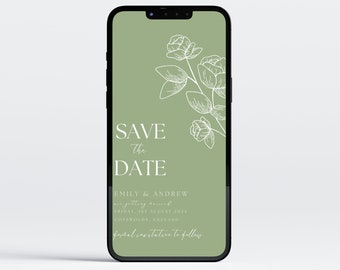 Sage Green Minimal Save The Date E-Invite Template, Electronic Invite, Minimalist Digital Invite, Electronic Save The Date, Digital Download