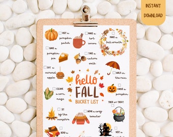Fall Bucket List,  Custom Bucket List,  Printable Autumn Bucket List, Fall Check List, Instant Download PDF, Fall Activities Calendar