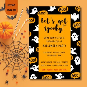 Halloween Party Invitation, Digital Download, Editable Halloween Invitation Template, Editable Spooky Costume Party Invite