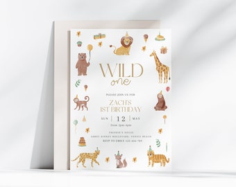 Wild One Einladung, Wild Thing Einladung, Safari 1. Geburtstag, Einladung zum 1. Geburtstag, Sie bearbeiten, One Geburtstag einladen, Canva Vorlage,