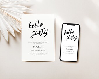 60th Birthday Invitation, 60th Invite Template, Digital 60th Birthday Party Invite, 60th Birthday Card, Birthday Invitation Template