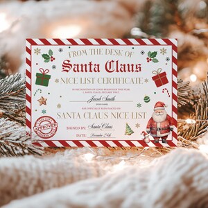 Editable Nice List Certificate Printable Santa's Official Document Girl Boy Elf Nice List Certificate Template Instant Download, Canva