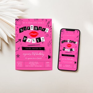 Burn Book Inspired Birthday Party Invitation, Girl&#39;s Night Birthday Party Invitation, Mean Girls Inspired, Pink Bachelorette Party, Canva
