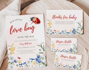 Little Love Bug Baby Shower Invitation Bundle, Editable Gender Neutral Ladybug Insect Baby Shower Invitation Template Set, Bug Invite Bundle