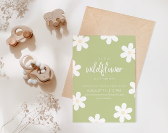 Wildblumen-Babyparty-Einladung, In Bloom-Einladung, Sofort-Download, bearbeitbare Vorlage, Wildblume einladen, Canva-Vorlage