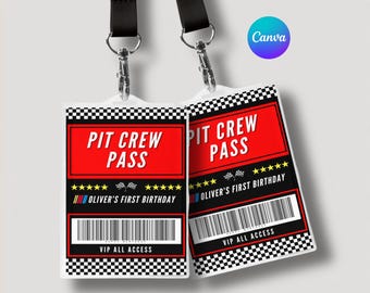 Pit Crew Badge, VIP All Access Pass, Talladega Birthday, Nascar Party, Boy Racing Invitation, Cars Birthday, Shake n Bake Party, Ricky Bobby
