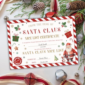 Carta de Papá Noel, Certificado de lista de buenos, Carta de Navidad a Papá Noel, Carta editable a Papá Noel, Descarga instantánea, Plantilla imprimible de Papá Noel