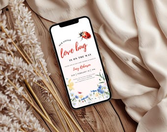 Little Love Bug Baby Shower Invitation, Editable Gender Neutral Ladybug Insect Baby Shower Invitation Template, Bug Invite Canva Text Invite