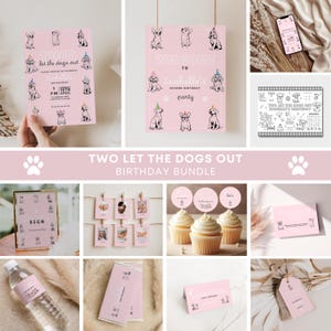 Two Let The Dogs Out Birthday Invitation Bundle, Second Birthday Dog Invite, Let&#39;s Paw-ty, Cute Dog Party, Puppy Birthday Editable Template