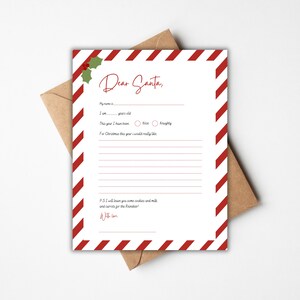 Carta a Papá Noel / Carta de Navidad para niños / Lista de deseos navideños para niños / Carta de Papá Noel / Lista de Papá Noel / Plantilla de carta a Papá Noel