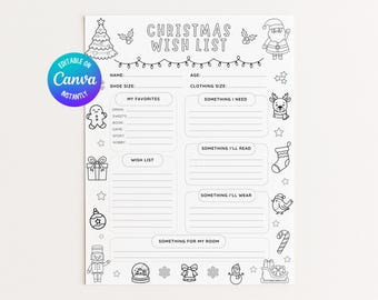 Children's Christmas Wish List Printable Wish List, Children's Xmas Wish List, Kids Holiday Wish List, Letter To Santa, Dear Santa Letter