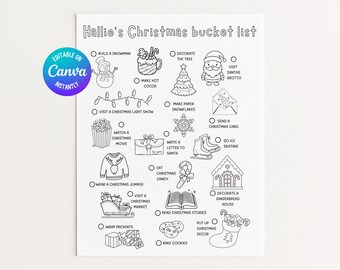 Christmas Bucket List Printable, Kids Winter Bucket List Template, Christmas Activity Checklist, Festive Fun To Do List, Festive Activity