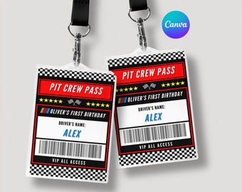 Pit Crew Badge, VIP All Access Pass, Talladega Birthday, Nascar Party, Boy Racing Invitation, Cars Birthday, Shake n Bake Party, Ricky Bobby