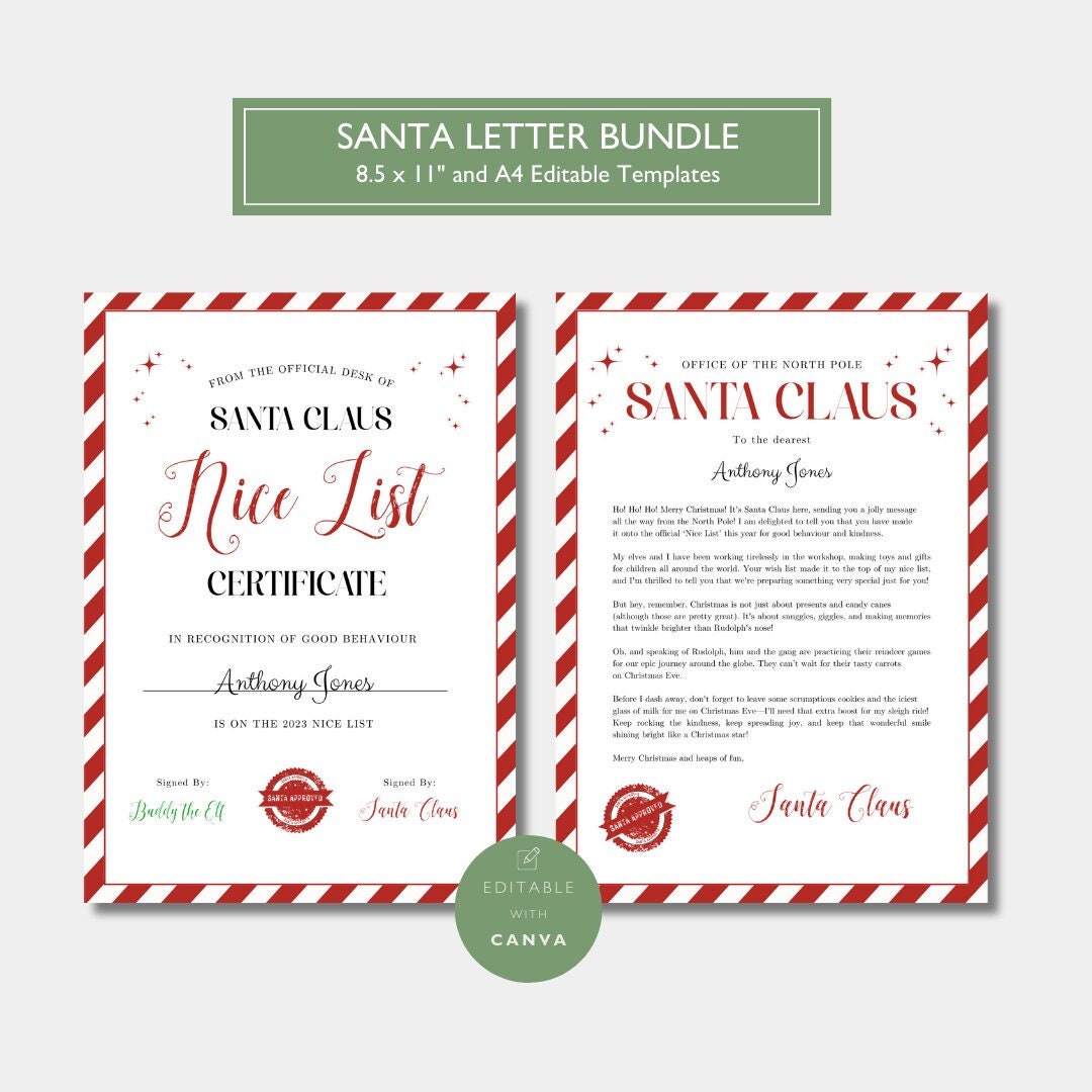 Official Letter From Santa Claus Nice List Certificate Bundle North ...
