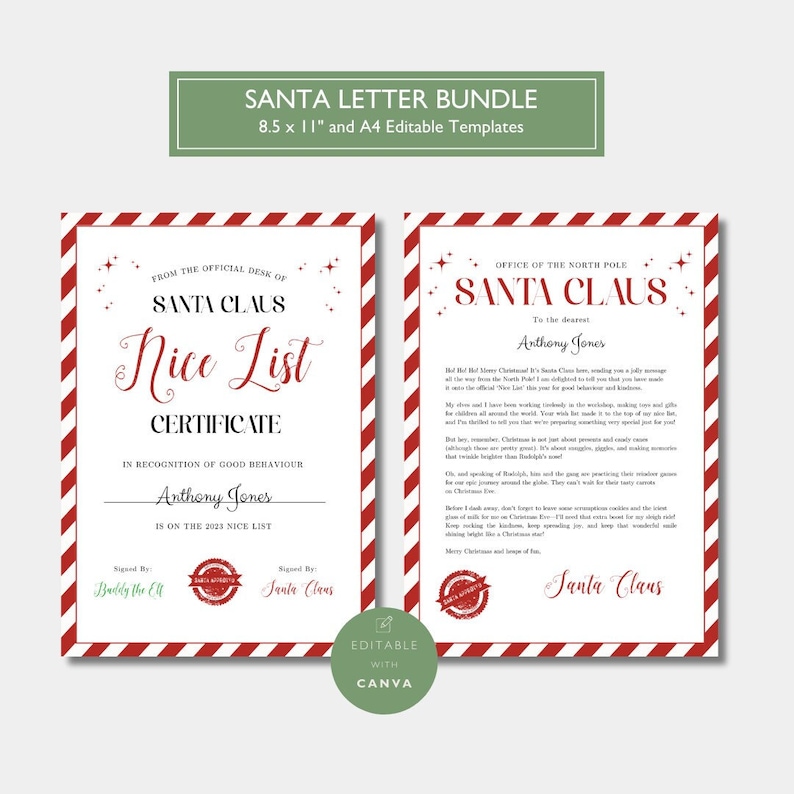 Official Letter From Santa Claus Nice List Certificate Bundle North ...