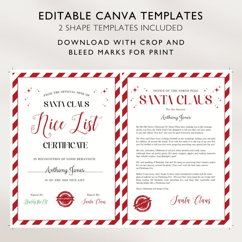 Official Letter From Santa Claus Nice List Certificate Bundle North ...