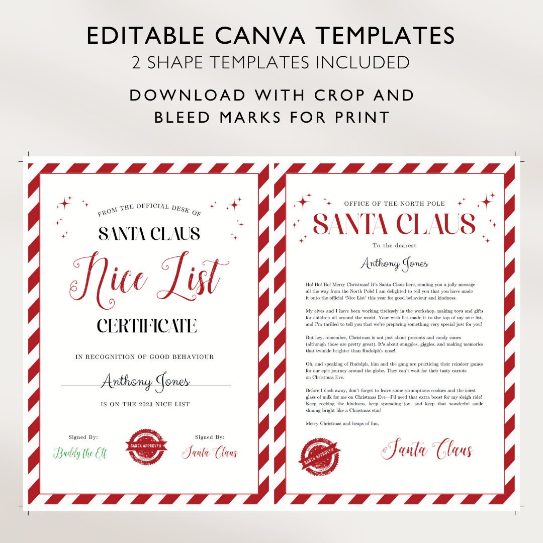 Official Letter From Santa Claus Nice List Certificate Bundle North ...