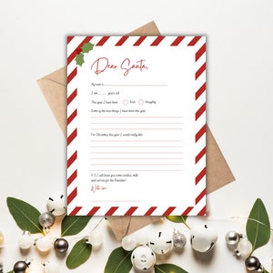 Carta a Papá Noel / Carta de Navidad para niños / Lista de deseos navideños para niños / Carta de Papá Noel / Lista de Papá Noel / Plantilla de carta a Papá Noel
