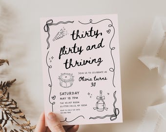 13 geht auf 30 einladen, 30.Geburtstags-Einladungsvorlage, Dreißig Flirty und thriving, 30.Geburtstags-Einladungsvorlage, Digitale Einladungskarte