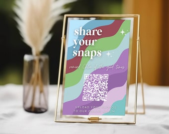 Share Your Photos QR Code, Share Your Snaps Sign, 13 Going on 30, Photo Guest Book Sign Template, Thirty Flirty and Thriving, Canva Template