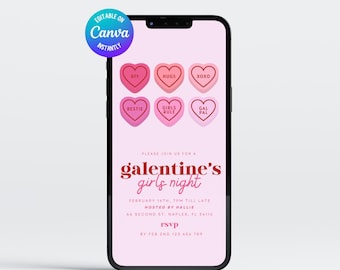 Galentines Invite Electronic, Editable Galentine's Day Brunch Invitation, Galentines Day Invitation,Galentines Day Invitation Template Canva