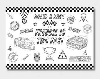 Editable Race Car Activity & Coloring Page, Two Fast Racing Party Placemat, Printable Talladega Nights Party, Nascar Party, Digital Download