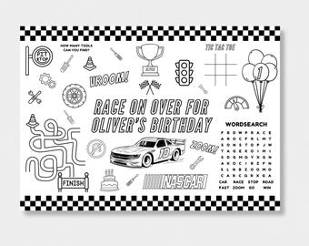 Editable Race Car Activity & Coloring Page, Two Fast Racing Party Placemat, Printable Talladega Nights Party, Nascar Party, Digital Download