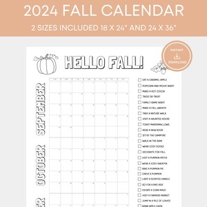 Druckbares Herbst Kalender Poster, Herbst Bucket List Poster, Herbst Aktivitäten Kalender, Herbstkalender, bearbeitbare Herbst Bucket List Vorlage