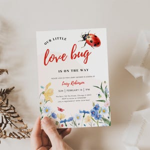 Little Love Bug Baby Shower Invitation, Editable Gender Neutral Ladybug Insect Baby Shower Invitation Template, Bug Invite Canva Text Invite