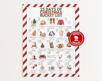 Kids Christmas Bucket Wish List ,Christmas Checklist, Winter Bucket List Template, 25 Days of Xmas List, Holiday Games, Holiday Activities