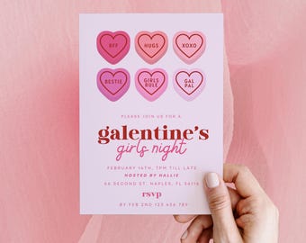 Galentines Girls Night Invite Digital, Editable Galentine's Day Brunch Invitation, Galentines Day Invitation, Love Hearts Invite, Canva