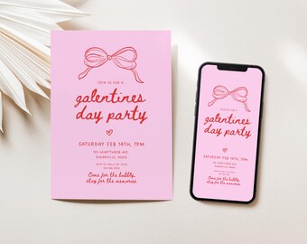 Galentine's Day Invite, Editable Valentine's Party Text Invitation Template, Galentine's Girls Night, Doodle Hand Drawn Cupid Coquette