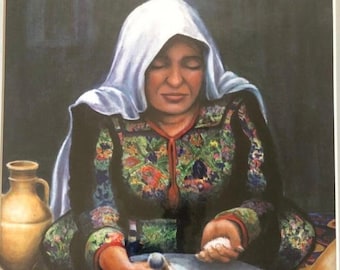 Palestinian Woman Preparing a Meal, Limited Reproduction of Original Art