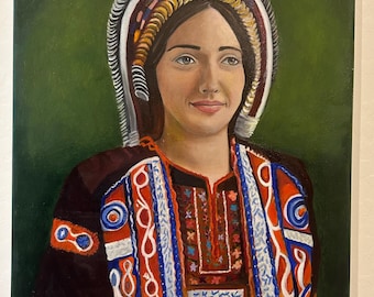 Traditional Dress of Ramallah City, Original Painting on Canvas