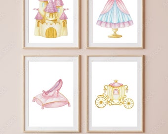 Arte de la pared de la princesa de la acuarela