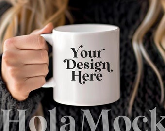 Modello di tazza Mockup Bianco 11 once Tazza in ceramica Mock-up Diverse Modello biondo Boho Estetica minimalista Stile moderno Mock Coffee Mugs Mockups POD