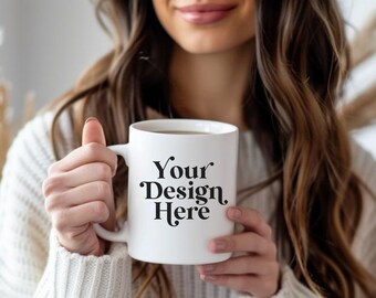 Modello di tazza Mockup Bianco 11 once Tazza in ceramica Mock-up Diverse Modello bruna Boho Estetica minimalista Stile moderno Mock Coffee Mugs Mockups POD