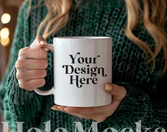 Modello di tazza Mockup Bianco 11 once Tazza in ceramica Mock-up Diverse Modello biondo Boho Estetica minimalista Stile moderno Mock Coffee Mugs Mockups POD