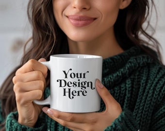 Modello di tazza Mockup Bianco 11 once Tazza in ceramica Mock-up Diverse Modello bruna Boho Estetica minimalista Stile moderno Mock Coffee Mugs Mockups POD